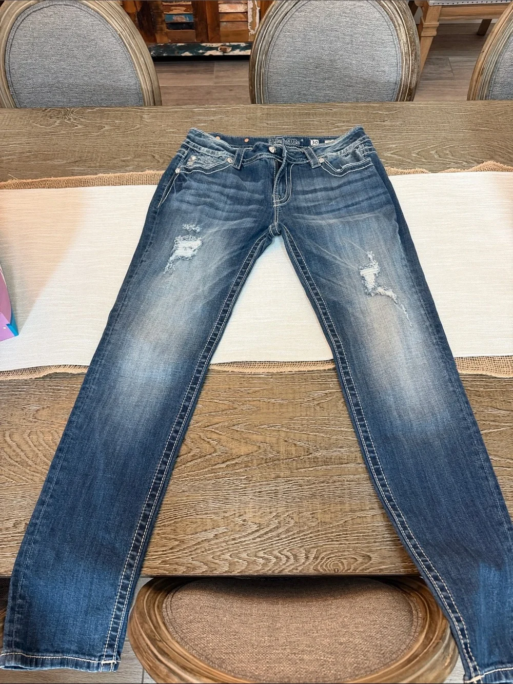 Miss Me Blue Washed Boot Cut Jeans with Contrast Stitching - Picture 2 of 6